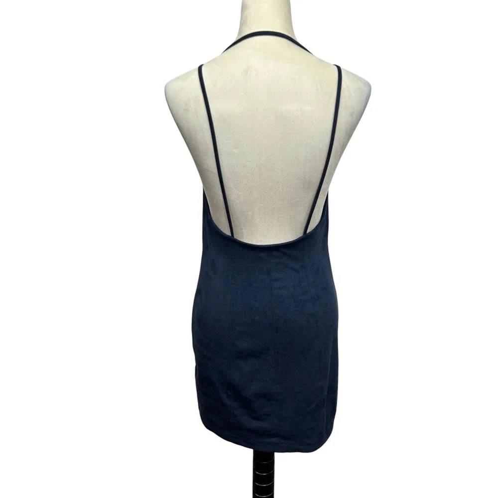 Free People Faux Suede‎ Navy Blue Bodycon Mini Dress S Strappy Y2K Sexy